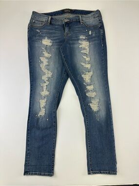 Torrid Distressed Crystal Jeans Size 12 Glam Stretch Denim Grunge Edgy